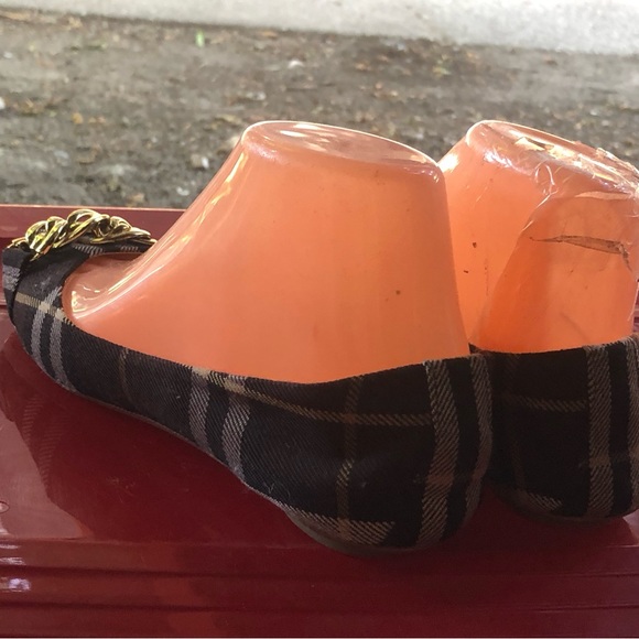 Sam Eldelman Womes Brown Gray Black Plaid w/Gold Chain Ballet Sandals Size 6M - Picture 7 of 11